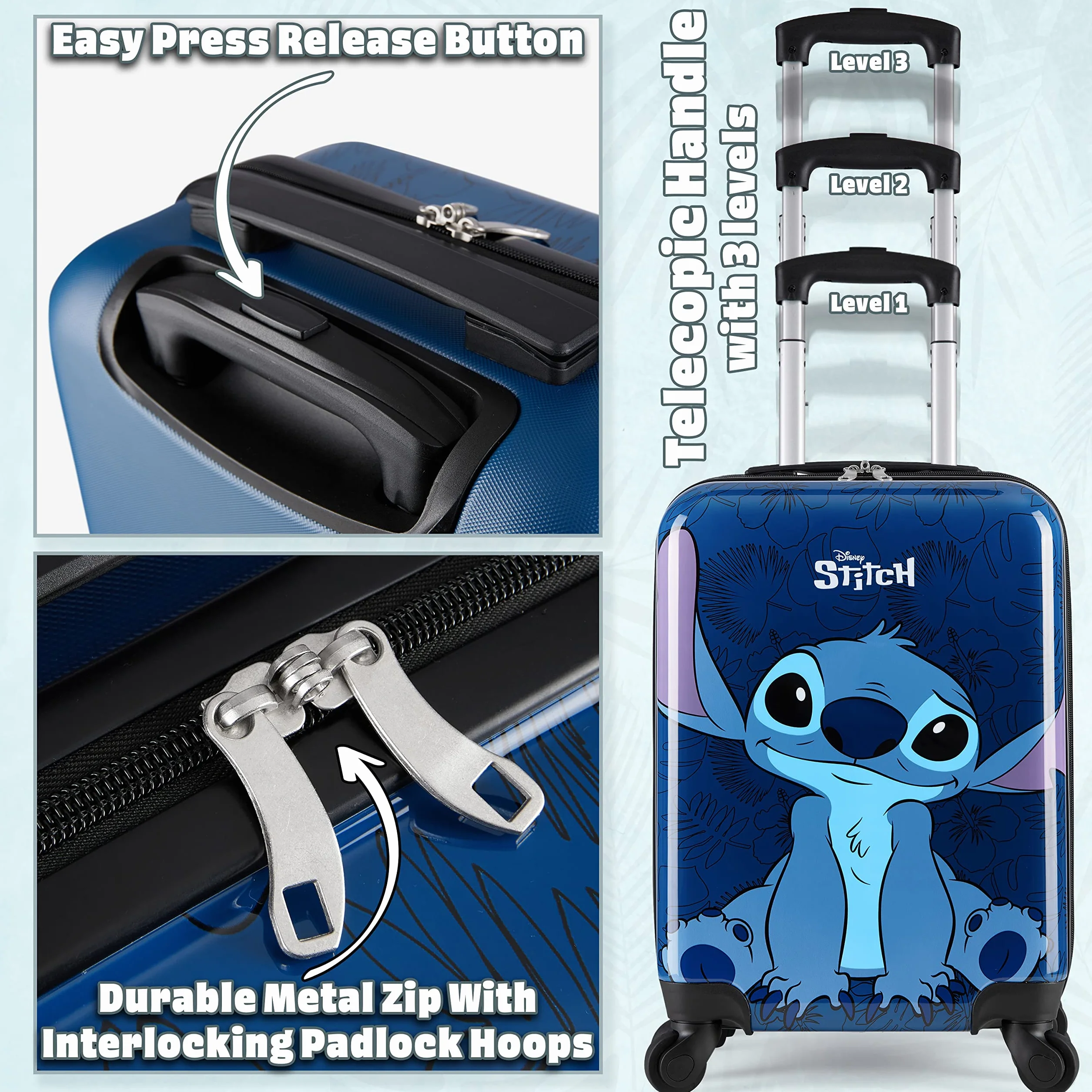 Disney Stitch Maleta de Viaje Rígidas 49 Centímetros 30 litros con 4 Ruedas - Regalos Niños (S (L49cm x W33cm - 30L), Armada)