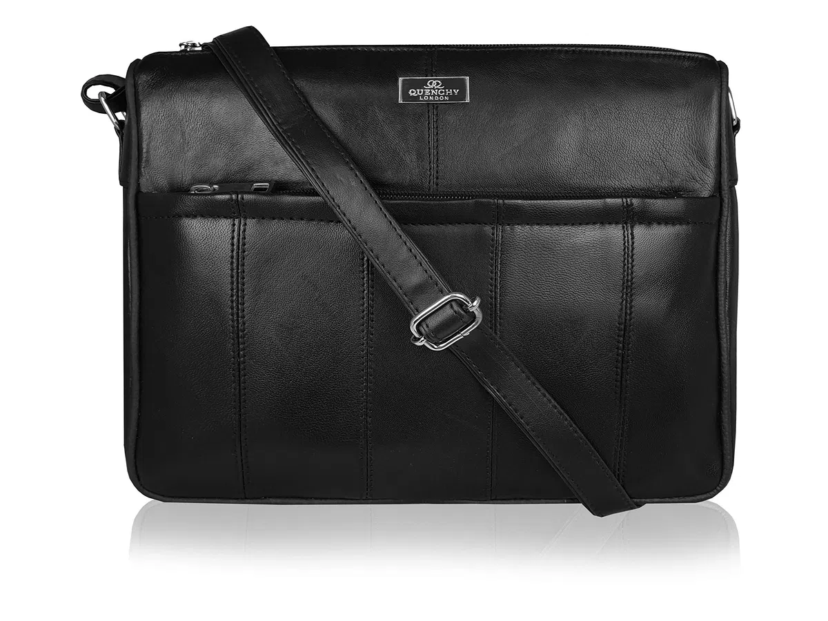 Quenchy London Bolso Bandolera de Piel Auténtica para Mujer, Bolso de Mano de Cuero con 4 Compartimentos con Cremallera, Bolso de Hombro Tamaño Pequeño/Mediano QL171M