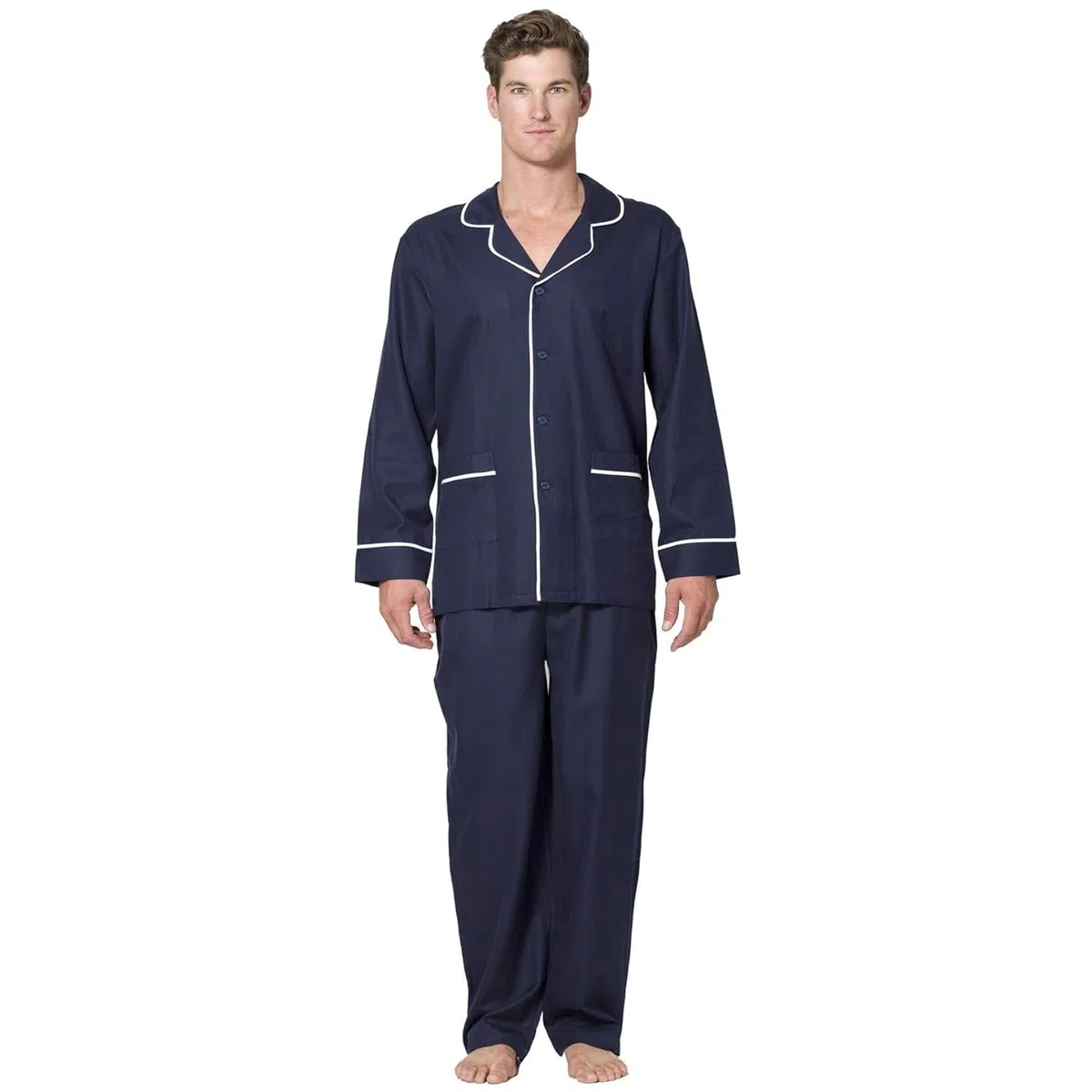 INTIMO Conjunto de pijama largo de espiga para hombre con ribetes