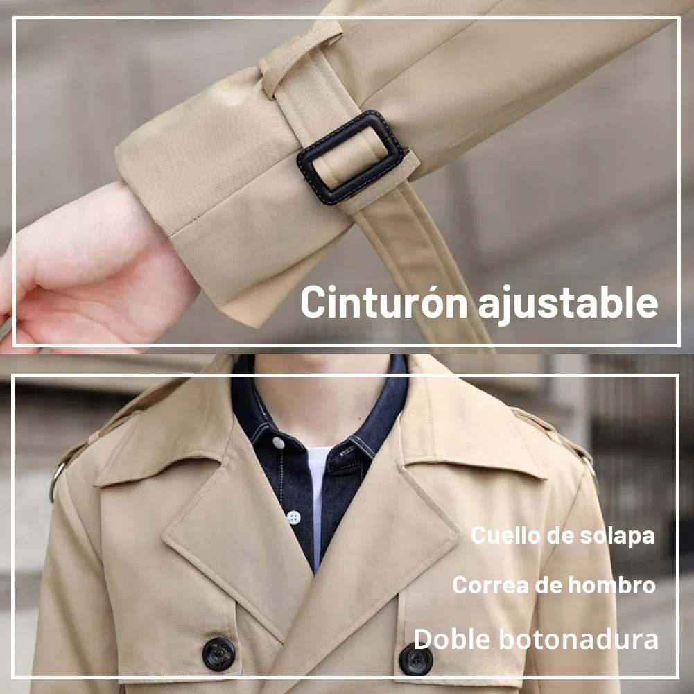Pantete Gabardina de doble botonadura para hombre, de gran tamaño, casual, cortavientos, con solapa, abrigo largo