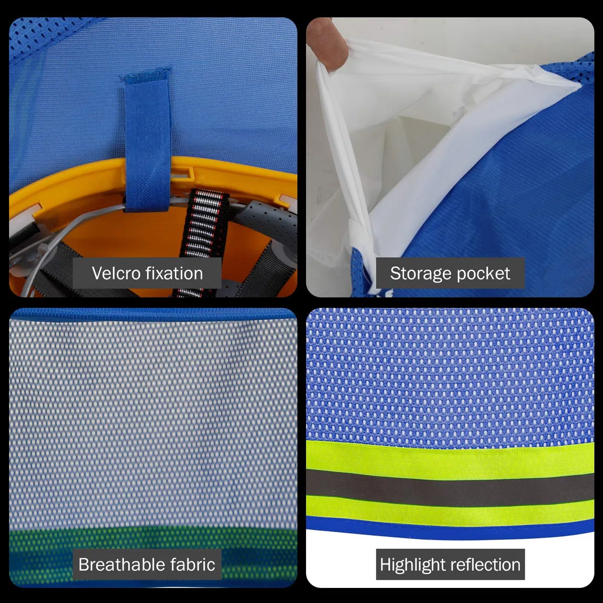 Parasol para casco duro, visera de alta visibilidad para el cuello con tira reflectante, accesorios para cascos, ala completa, hombre y mujer (casco duro no incluido), azul, paquete de 4