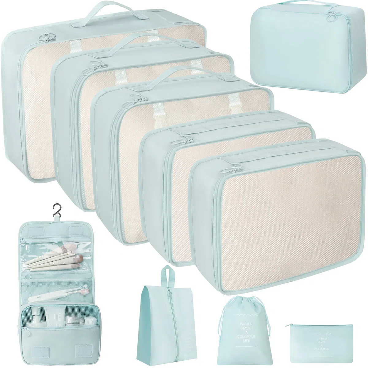 Juego de 10 cubos de embalaje para viajes, organizador de maletas esenciales de viaje, bolsas organizadoras de equipaje, organizadores de equipaje expandibles, bolsas de viaje, cubos de embalaje para