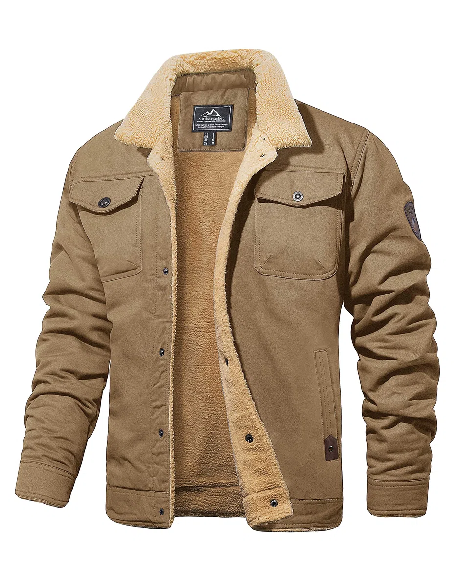 MAGCOMSEN Chaquetas de camionero para hombre, abrigo casual de invierno, chaquetas tipo cargo de algodón cálido con 5 bolsillos