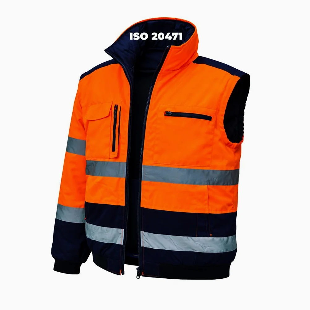 Chaqueta Alta Visibilidad 3XL Naranja Azul – Impermeable Mangas Extraíbles ISO 20471