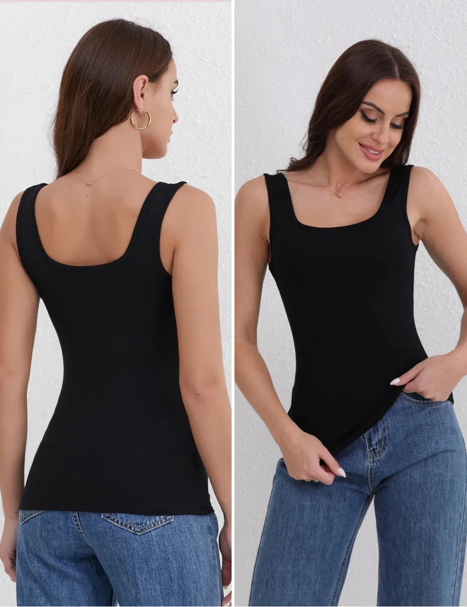 BQTQ 5 Pcs Camisetas Tirantes Mujer Camiseta sin Mangas Cuello Cuadrado Basicas Tank Top Deportivas para Mujer