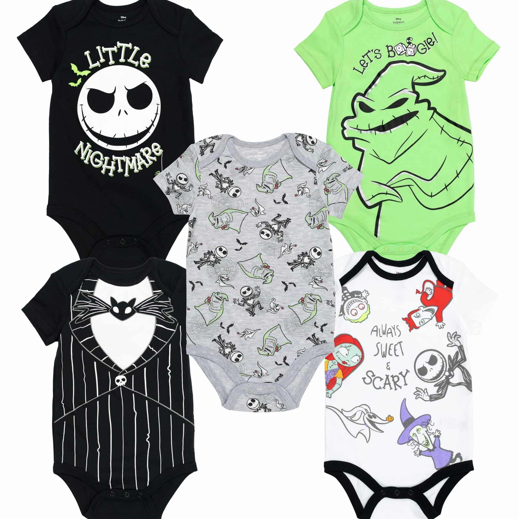 Disney Nightmare Before Christmas Sally Jack Skellington - Paquete de 5 mamelucos para recién nacidos a bebés