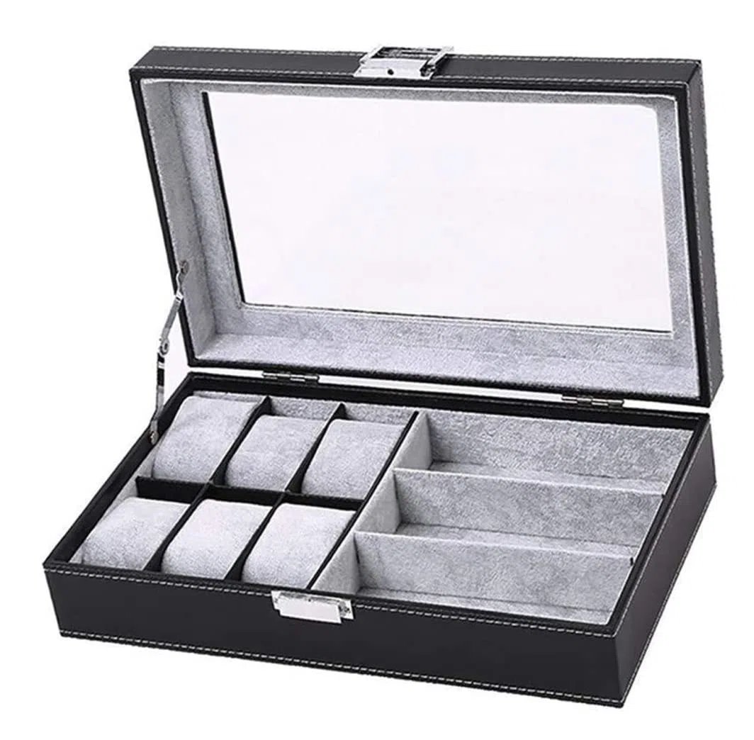 Caja De Reloj Reloj Gafas de sol Caja de almacenamiento de joyas Reloj de 6 ranuras y 3 rejillas Estuche de exhibición de anteojos Caja de reloj Estuche Para Relojes