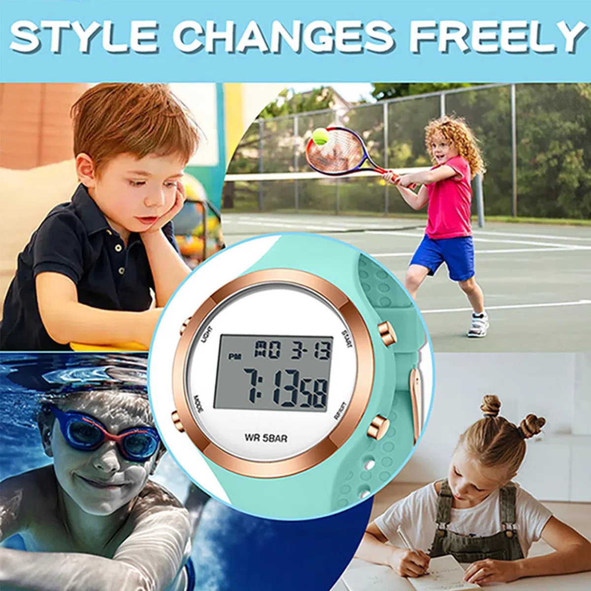 Reloj digital para mujer adolescente, niña, deporte, impermeable, reloj impermeable, reloj de pulsera para mujer con cronómetro, cuenta regresiva, alarma, formato de 12/24 horas con pantalla LED