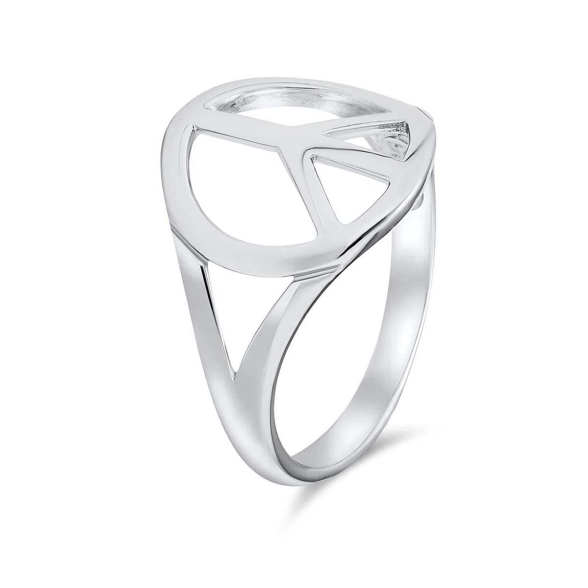 Bling Jewelry Anillo de símbolo de paz mundial abierto de plata esterlina .925 simple retro con banda dividida para mujeres adolescentes.