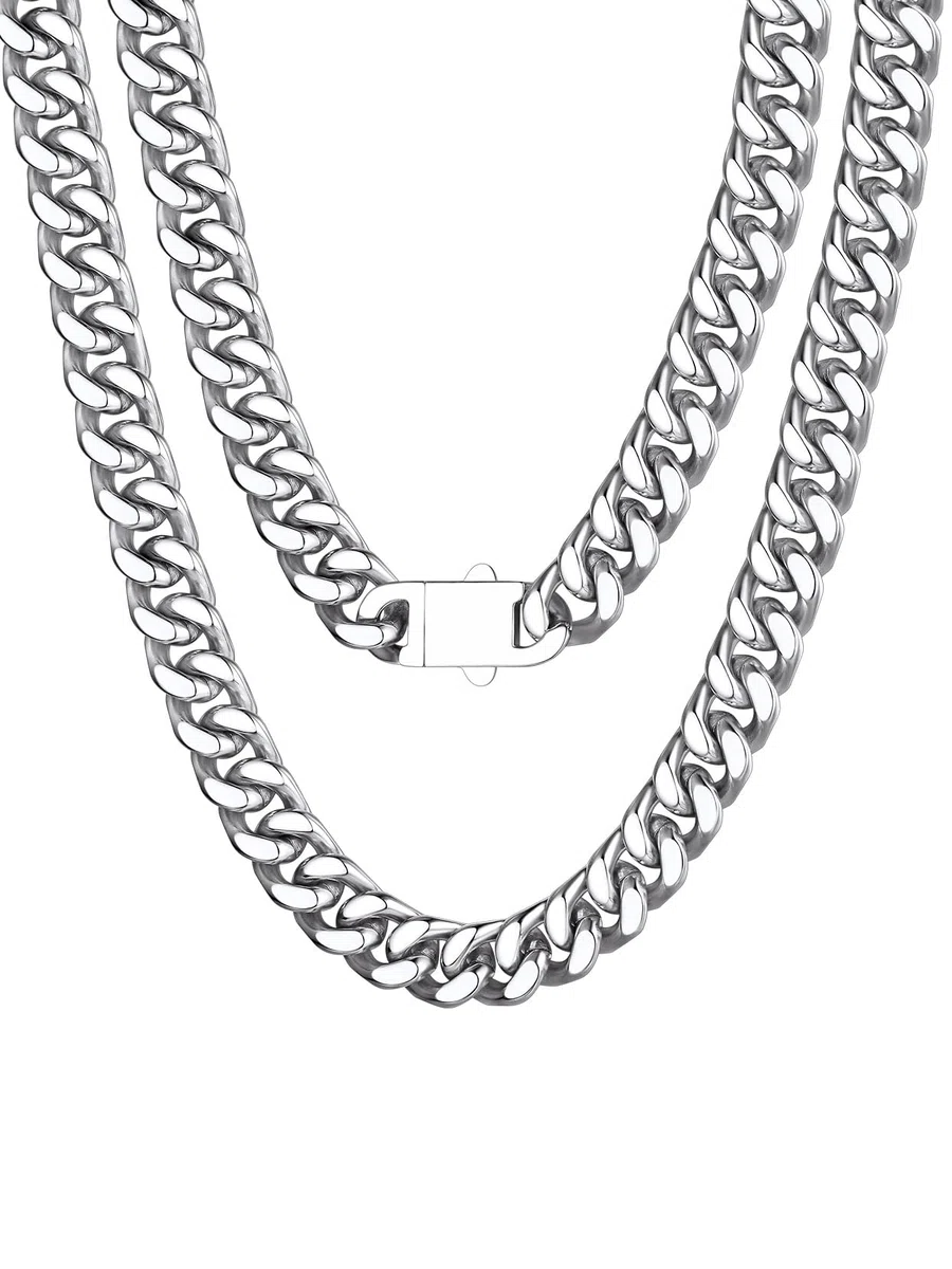Richsteel Cadena Cubana Collar Hombre Acero Inoxidable 5mm/7mm/9mm/12mm Ancho Cadenas Eslabones Cubanos con Cierre de Presión Joyas de Hombres Mujeres 46cm-76cm Disponible