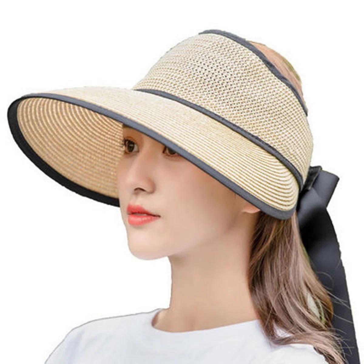 Sombrero de pescador de verano para mujer, sombrero de paja de ala grande, sombrero de sol plegable, sombrero de playa, color bermellón