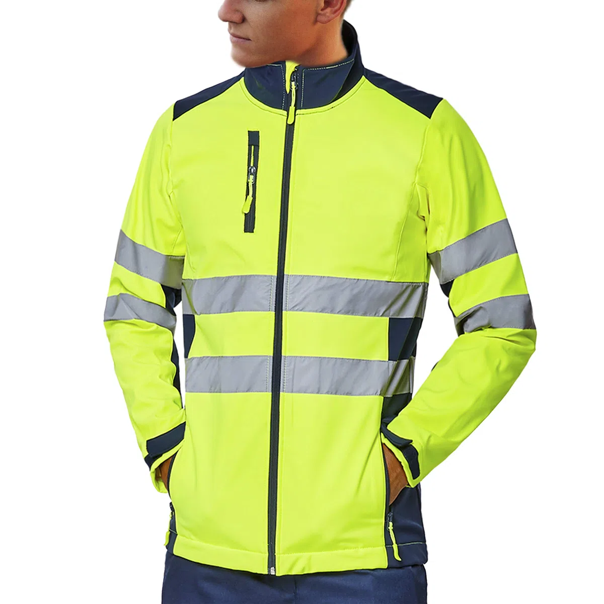 Chaqueta Softshell Alta Visibilidad Trabajo homologada Reflectante Cortavientos Impermeable