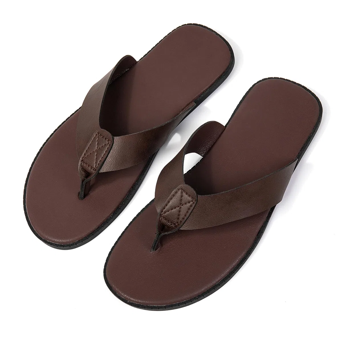 Chanclas Sandalias De Los Hombres Liso Plano Cojín Plantilla Borde Cosido Antideslizante Sola Playa Hogar Diario Verano Al Aire Libre-Dark Brown-40