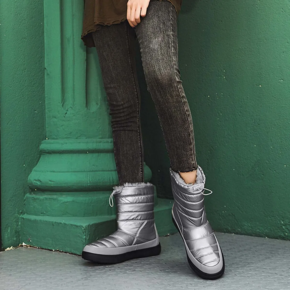 Botas de nieve para mujer invierno cálido forro de piel al aire libre sin cordones en botines impermeables zapatillas de deporte, gris, 38 EU