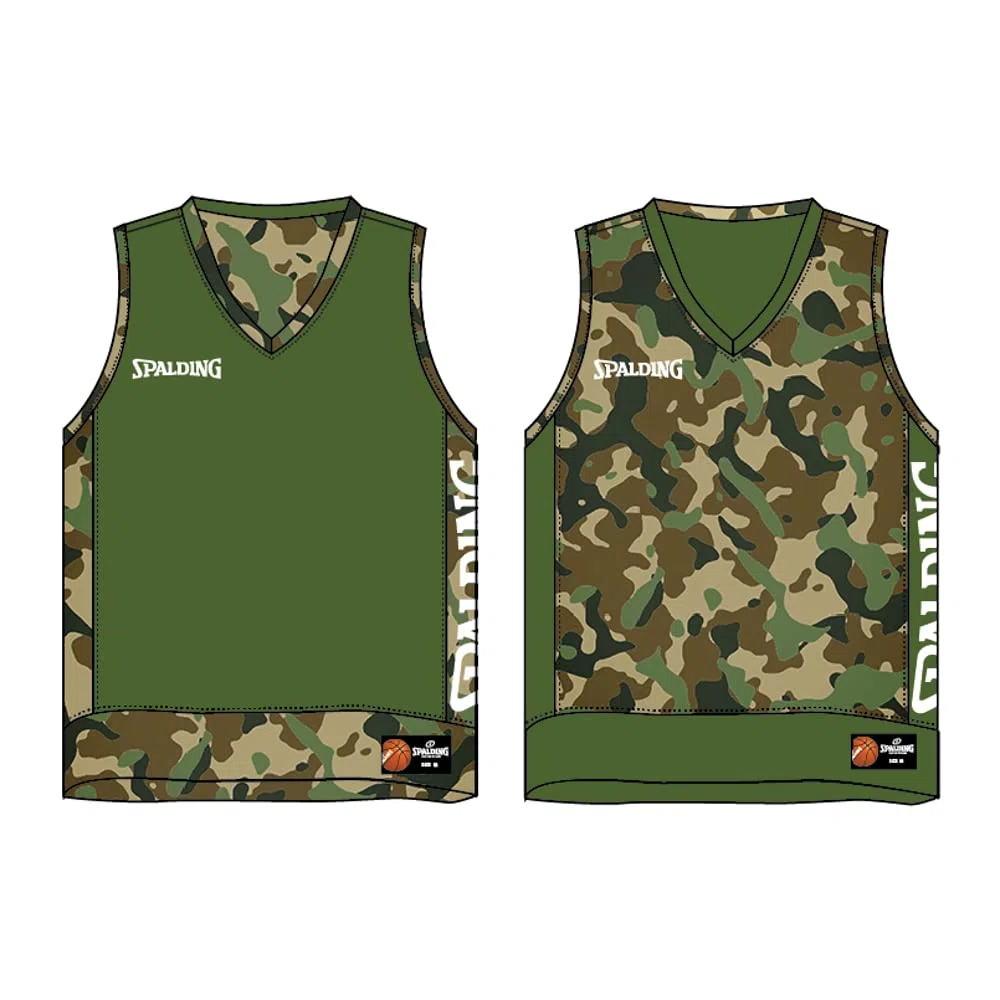 Spalding - Camiseta de tirantes reversible - Top de baloncesto - Camuflaje/Caqui - Talla XXL - Ropa deportiva - Baloncesto