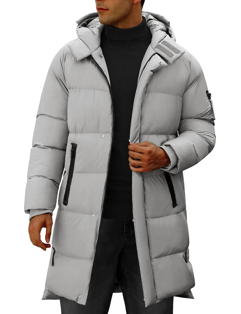 CMTOP Chaqueta Hombre Invierno con Capucha Cálido Chaqueta Acolchada Largo Hoodie Abrigo Invierno Casual Parka Cremallera Cazadora Acolchada Prueba de Viento con Bolsillos