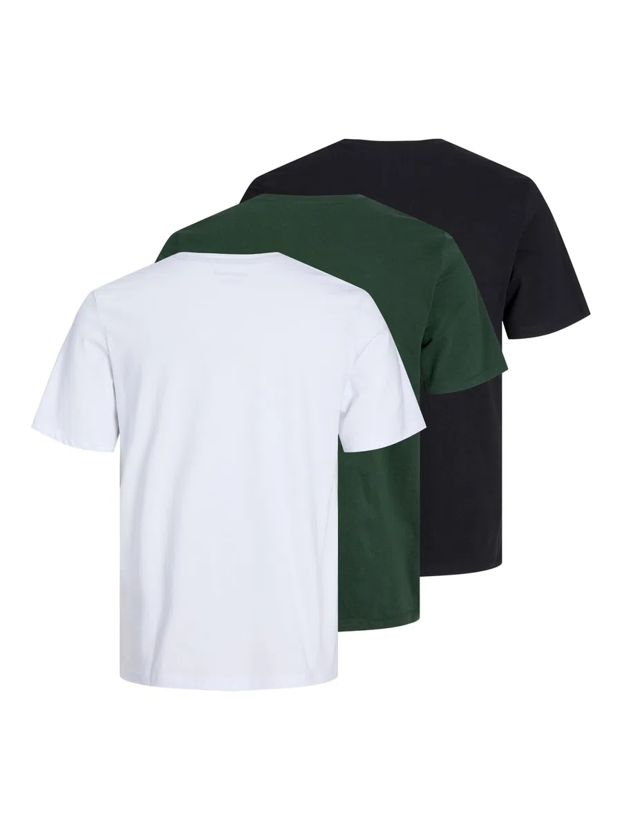 JACK & JONES Camiseta Hombre Pack de 3 – Manga Corta, Cuello Redondo, 100% Algodón, Básica y Casual, Diseño Estampado, Negro/Verde/Blanco
