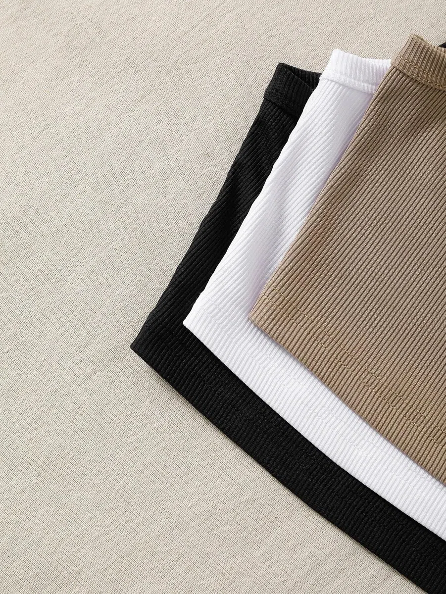 Toochki Top para mujer | Tops cortos de elastano | negro, blanco, beige, gris, corto, occidental, paquete de 3 unidades