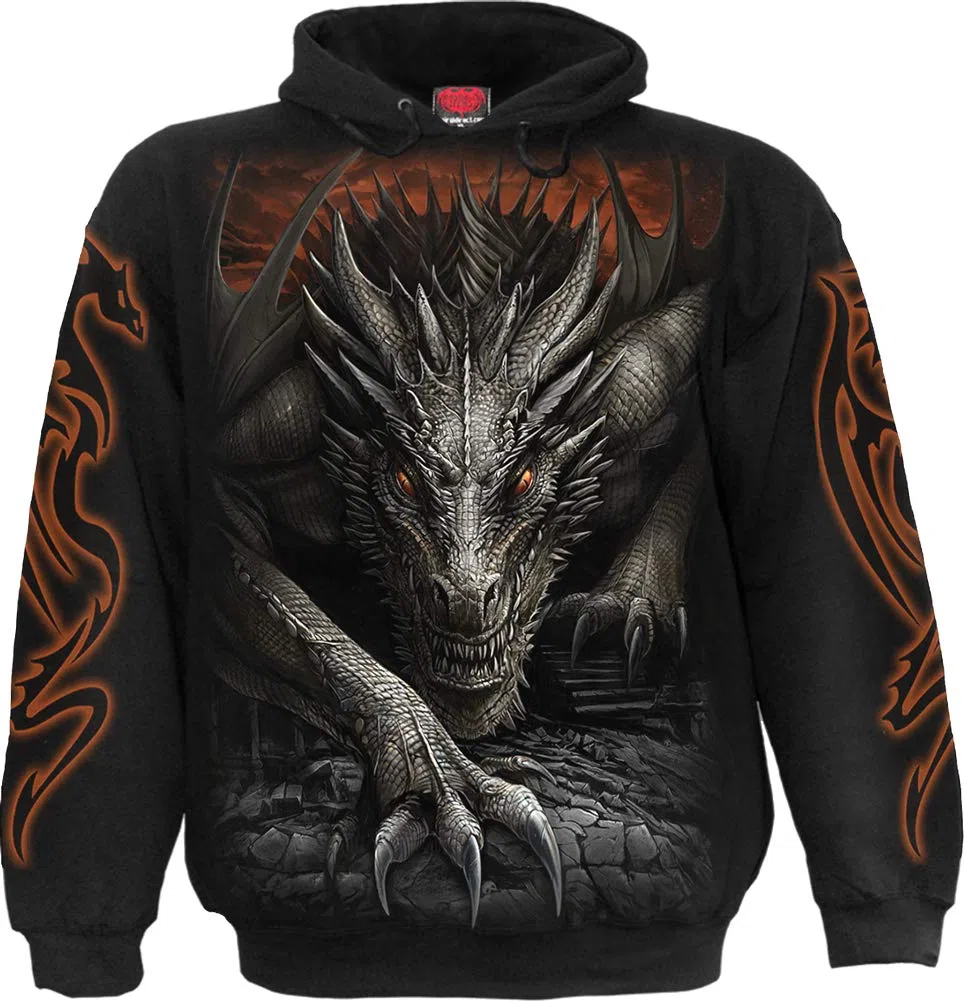 Spiral Majestic Draco Hombre Sudadera con Capucha Negro 100% algodón Regular