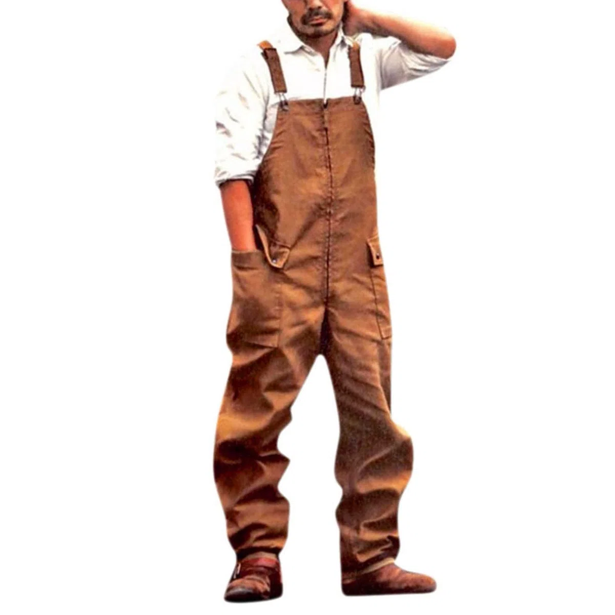 Pantalones de jardín para hombre holgados duraderos: pantalones de trabajo tirantes ajustables, marrón, L | Cómodo Mono Elegante Tallas Grandes Con Bolsillos Práctico Mono Para Trabajo Al Aire Libre