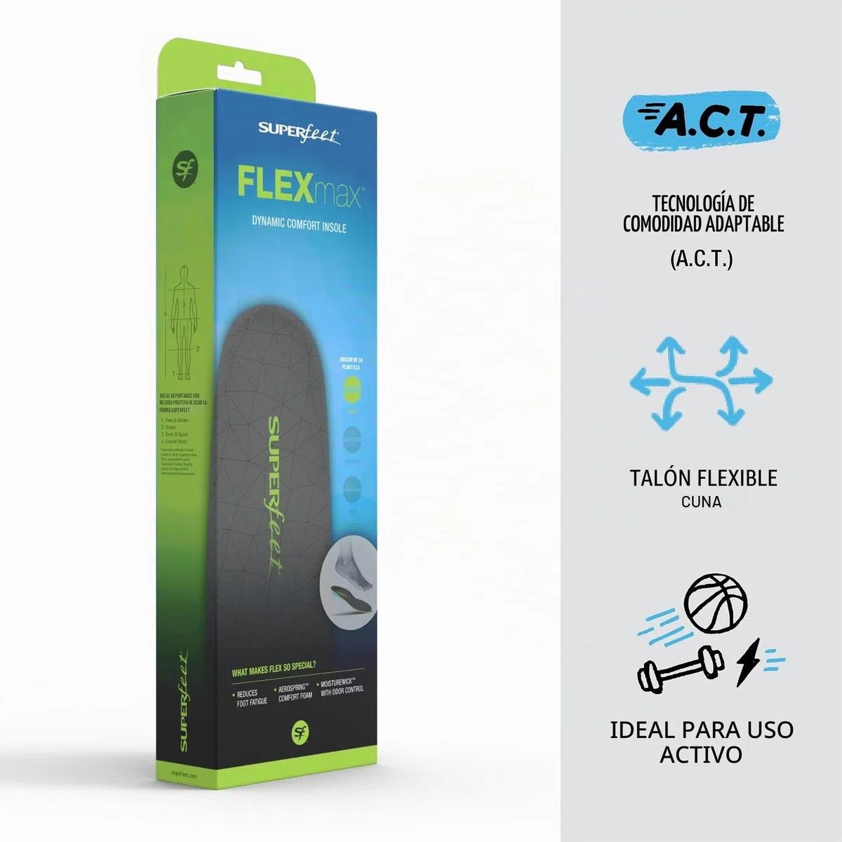 Superfeet - Plantillas FLEXmax Comfort Cushion - Plantillas de Espuma Recortables para Zapatillas de Deporte y Andar - EU 39 – 41 | Plantillas de Espuma Recortables, Espuma Aerospring de 5 Mm, Soporte Flexible del Talón con Antepié Ventilado