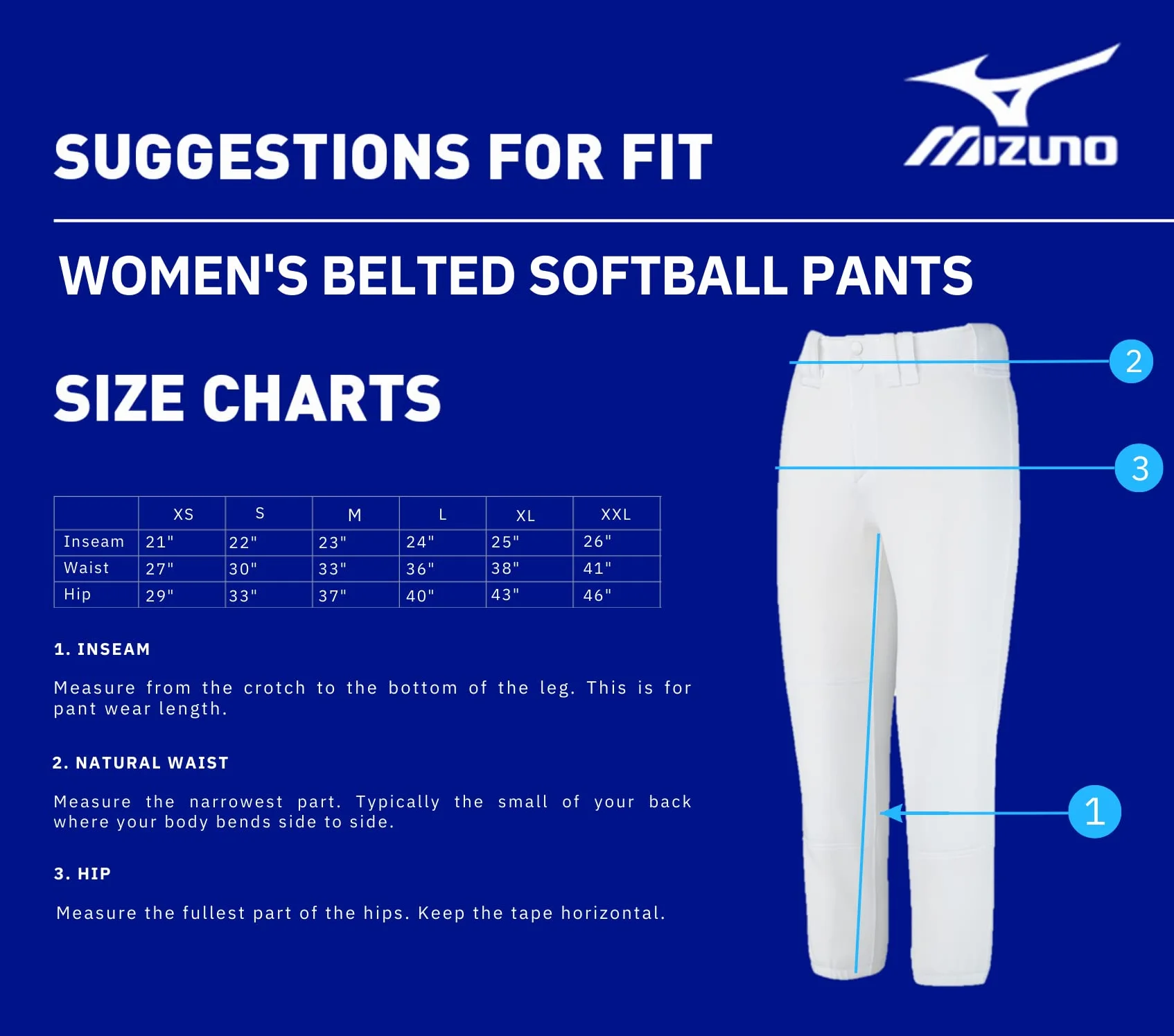 Mizuno Pantalón de sófbol de Tiro bajo con cinturón para Mujer Adulta