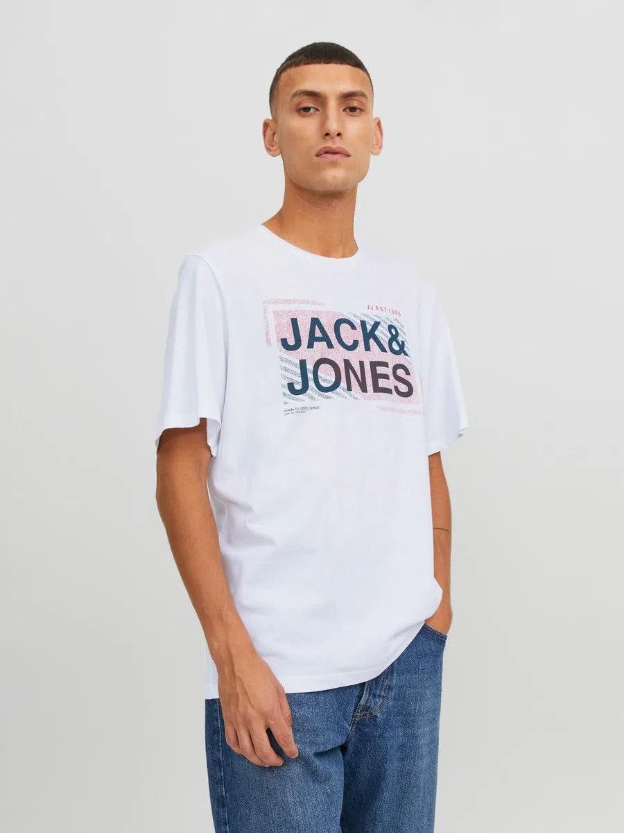 JACK & JONES Camiseta Hombre Pack de 3 – Manga Corta, Cuello Redondo, 100% Algodón, Básica y Casual, Diseño Estampado, Negro/Verde/Blanco