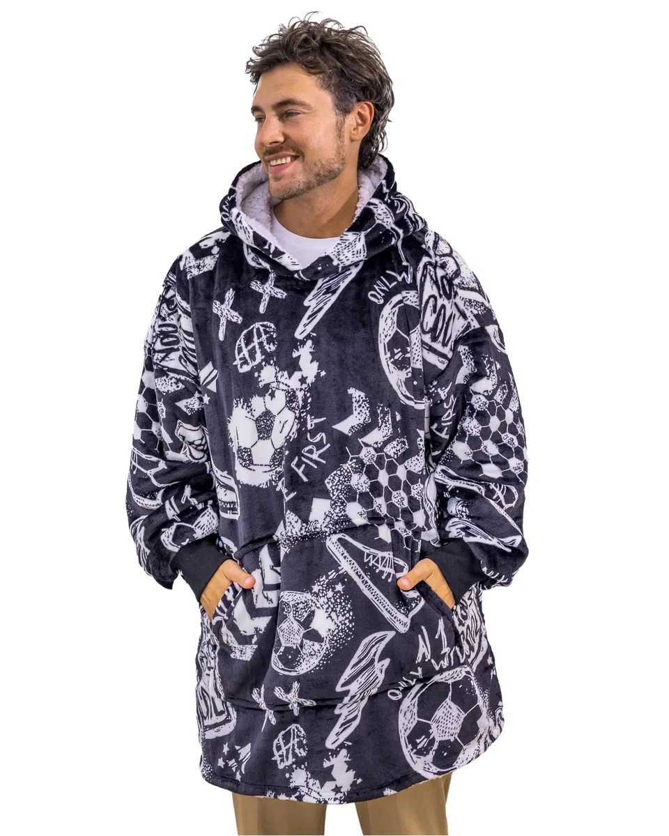 The Big Softy Sudadera con capucha de gran tamaño - Sudadera con capucha de gran tamaño con estampado gráfico, manta suave y cálida con capucha de Sherpa