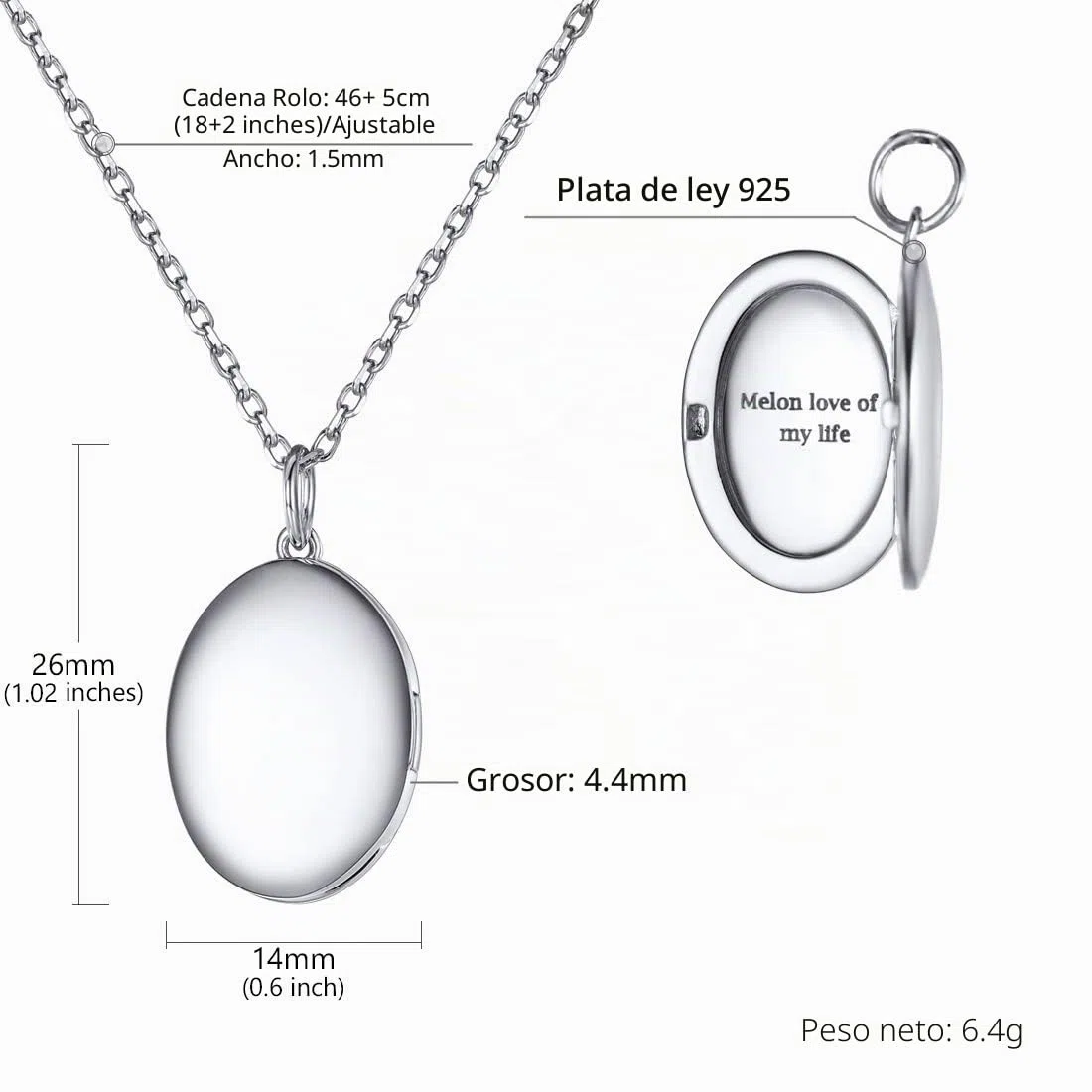 SILVERCUTE Collar con Medallón Fotos Personalizados Plata de Ley 925 para Mujeres Colgante Guardapelo Personalizable Corazón Ovalado Redondo Regalos para Mama Amiga Esposa Caja de Regalo