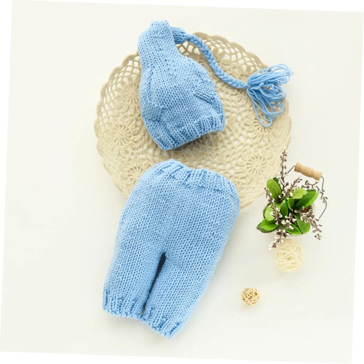 Artibetter 3piezas De Sombrero De Flecos para Bebés Traje De Fotografía De Recién Nacido Mano Ropa Tejida