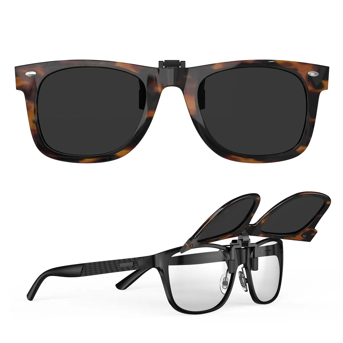 Goiteia Gafas de sol polarizadas con clip para mujeres y hombres, diseño retro enmarcado para ocultar tus gafas, protección UV400