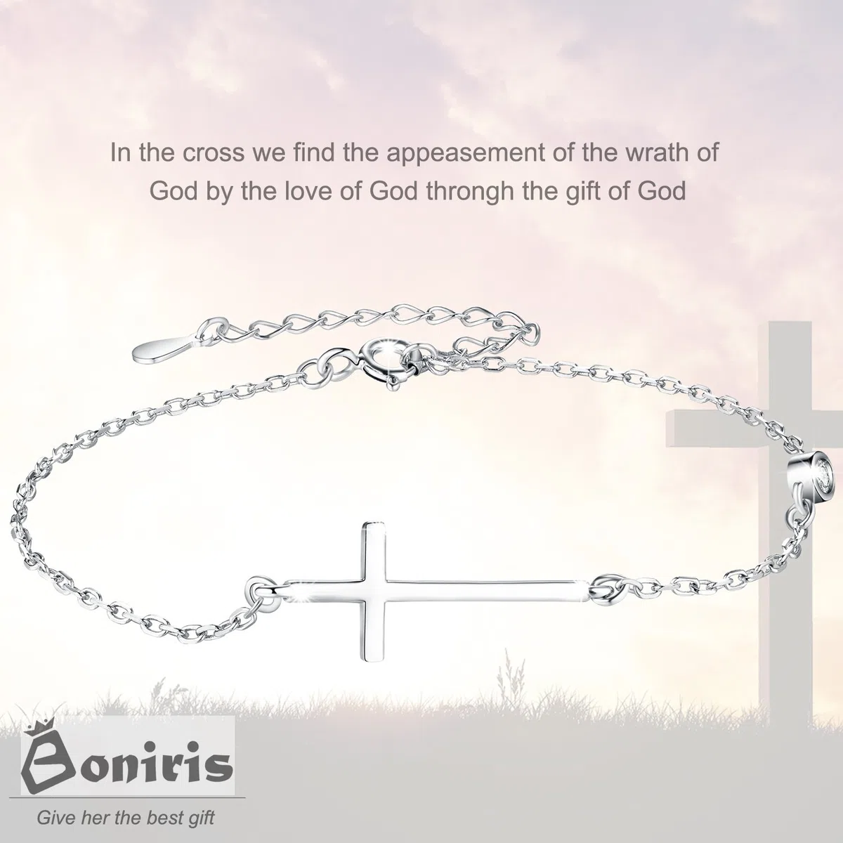 Pulsera de plata de ley 925 con cruz para mujer, de buena fe, pulsera de cadena de circonita cúbica con cruz para confirmación, aniversario, cumpleaños