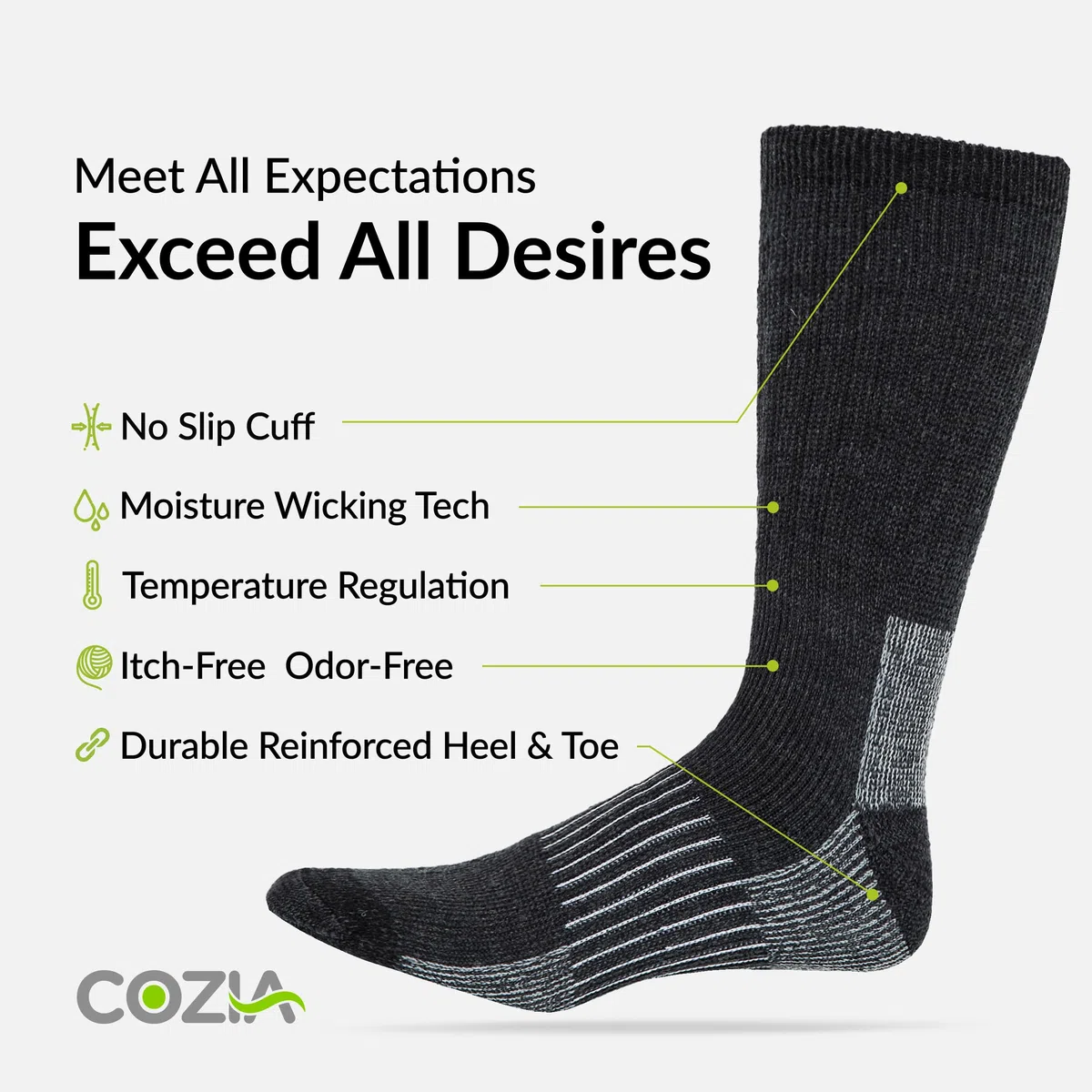 COZIA Calcetines térmicos de lana merino para hombre y mujer, informales, cálidos, cálidos, para invierno, Negro, Medium / Large