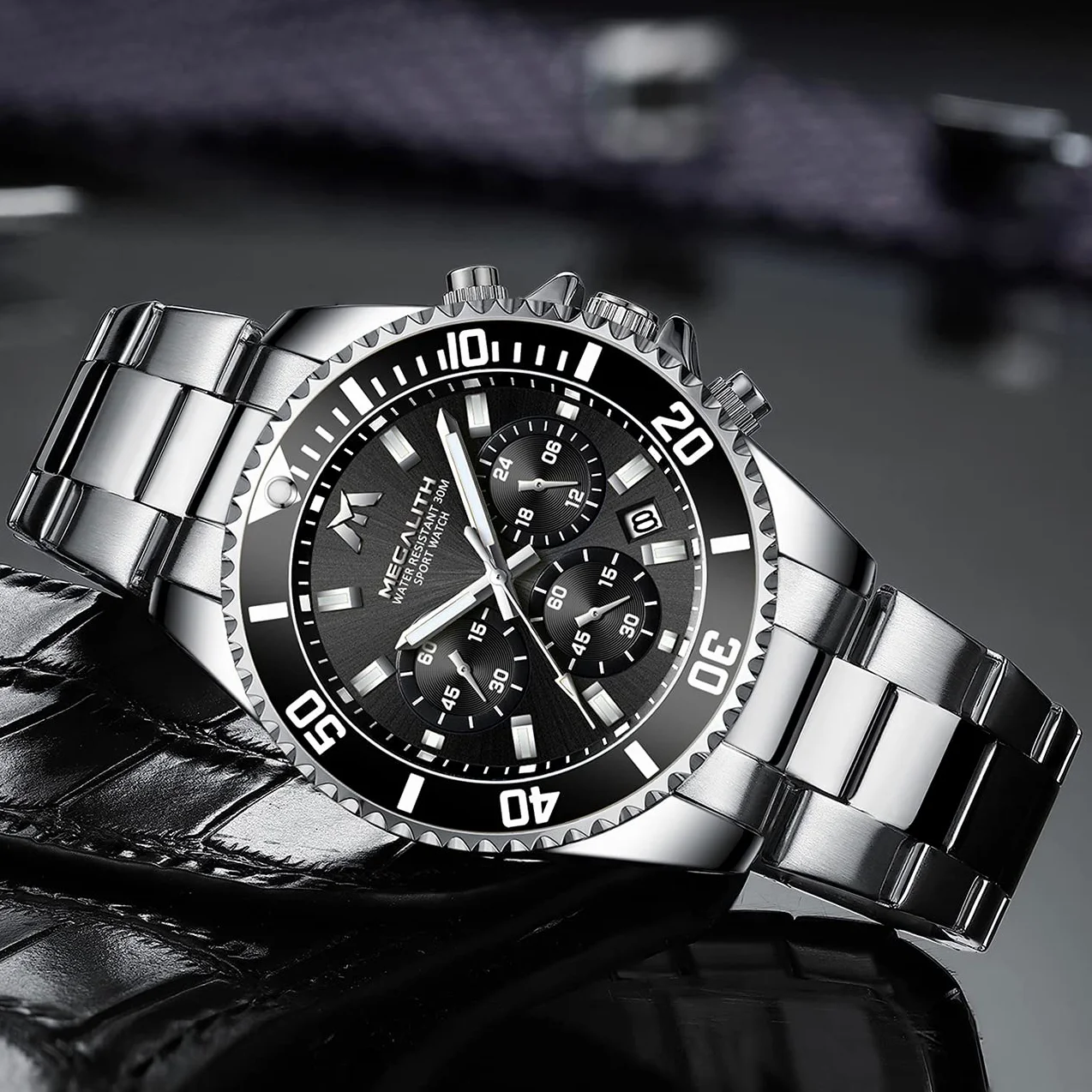 MEGALITH Relojes Hombre Acero Inoxidable Relojes Grande de Pulsera Cronógrafo Impermeable Elegante Reloj Analógico Hombre Diseñador Luminosa Fecha, Regalos para Hombres
