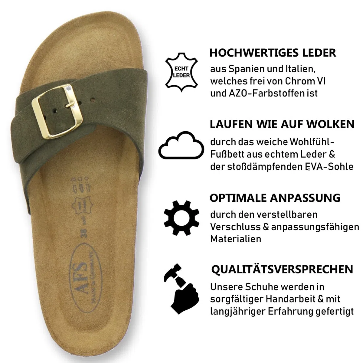 AFS-Schuhe 2112 - Pantuflas de piel auténtica de alta calidad para mujer