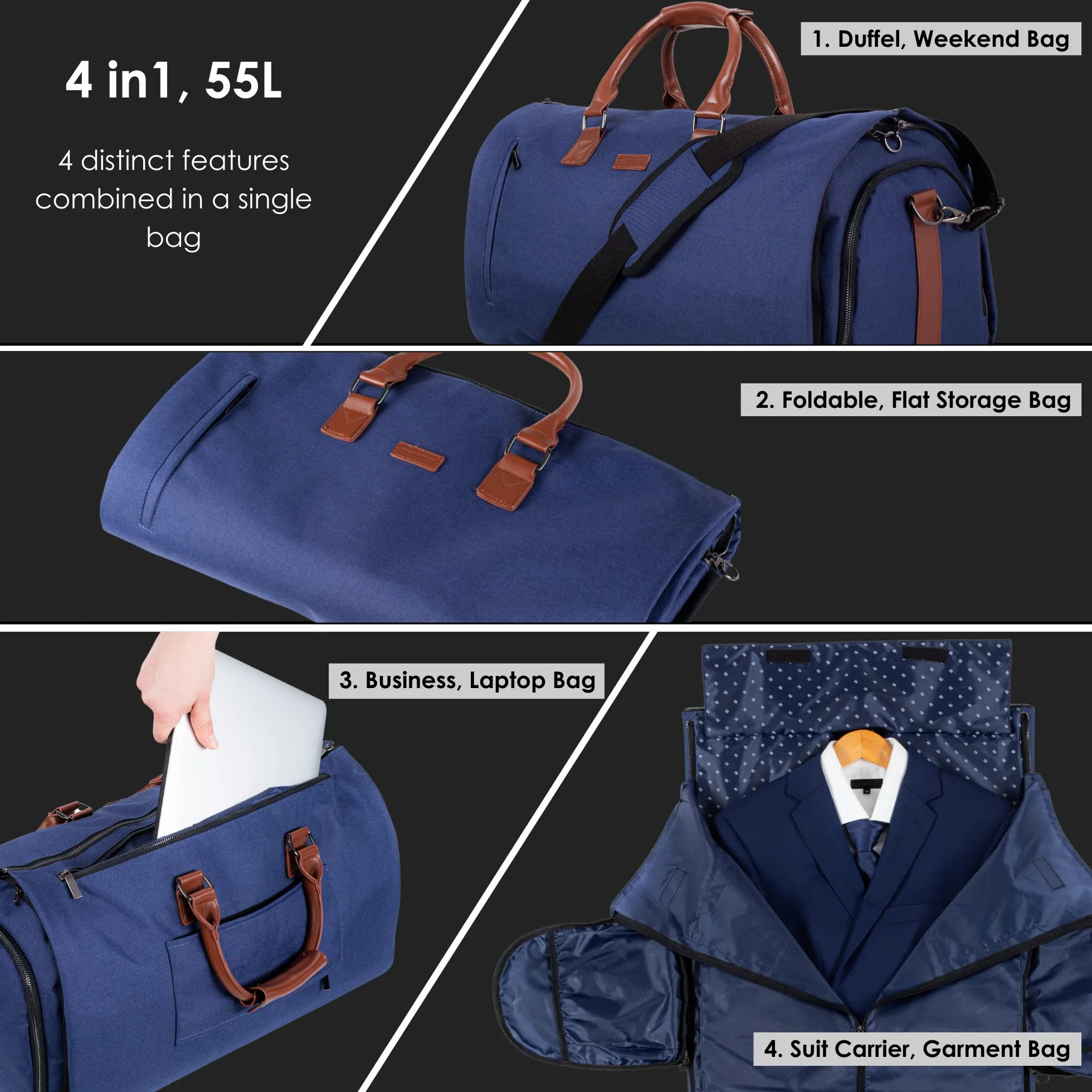 Bolsa de Viaje y portatrajes de Viaje 2en1 | Bolsa para portátil, Caja de Regalo | Bolsa de Fin de Semana, Bolsa de Traje, Bolsa de Lona de Viaje para Hombres, Bolsas de Viaje