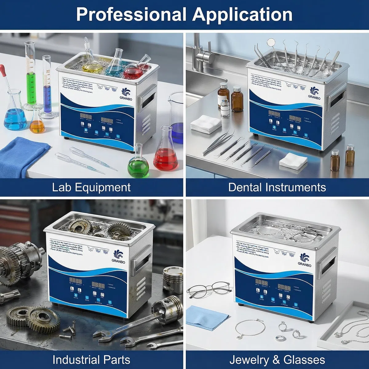 GRANBO - limpiador ultrasónico de joyas 3,2 l 120 W, máquina ultrasónica de 40 kHz con temporizador de calentador y desgasificación, limpiador ultrasónico dental, limpia anteojos, anillos, monedas