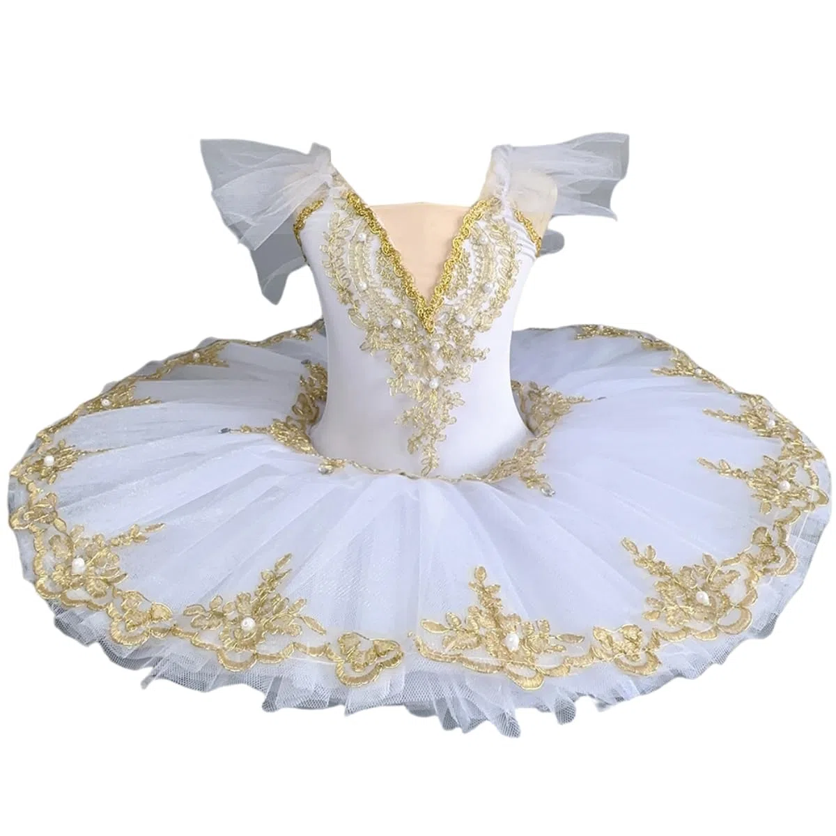 Tutú Ballet Profesional, Vestido Pancake Bordado Azul Y Dorado para Niñas