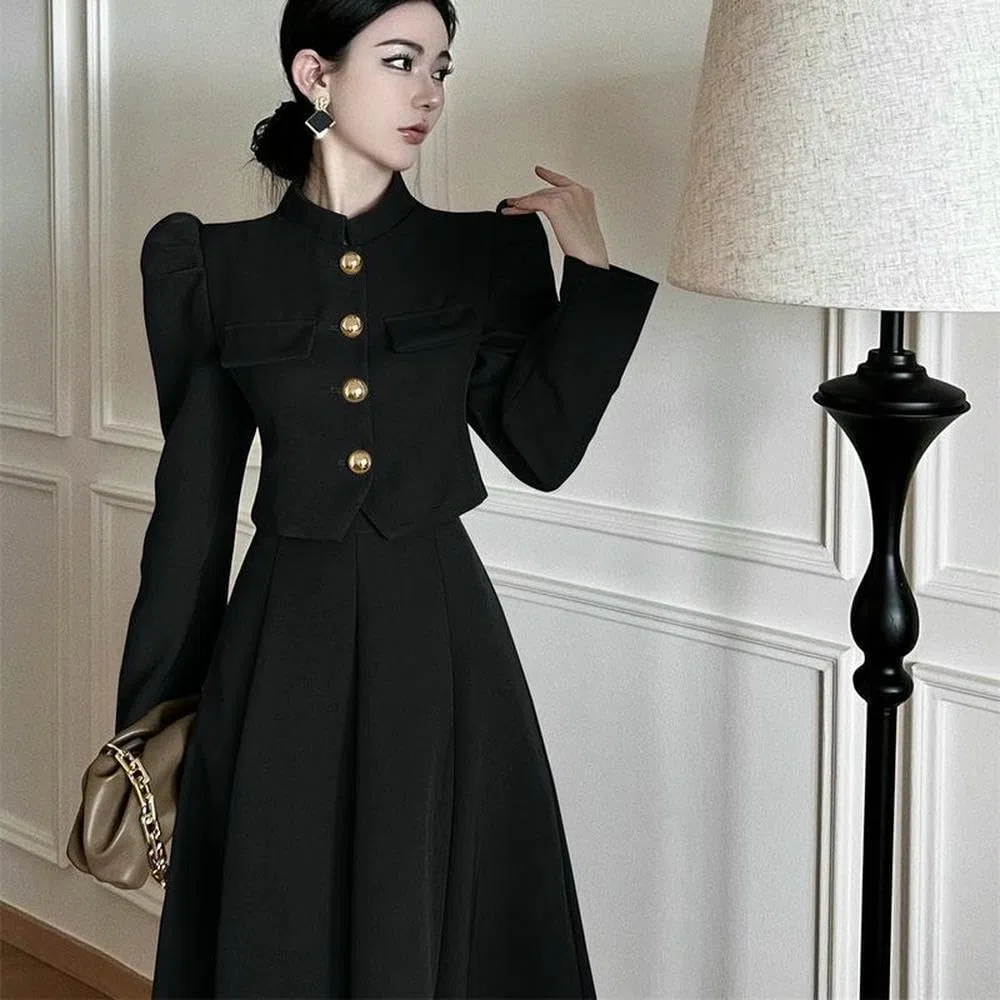 QXWD - Elegante conjunto de falda larga para mujer, a la moda, vintage, oficina, elegante, formal, casual, delgado, traje de noche de dos piezas
