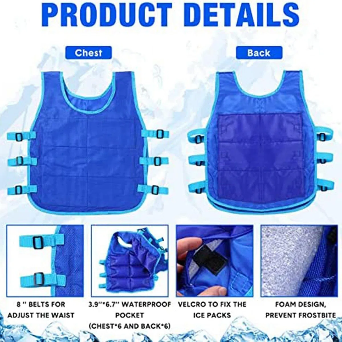 rieder Chaleco refrigerante de 4 piezas con bolsa de hielo de 96 piezas, chaleco de hielo ajustable para hombres y mujeres, trabajo en climas cálidos, pesca, ciclismo