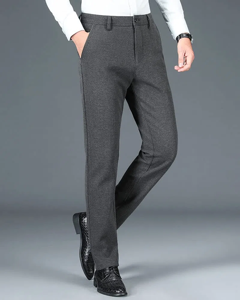 DAIHAN Chino Pantalon para Hombre Casuales Elástica Mezcla de Lana Pantalón Largo Térmicos Pantalones de Traje Pantalones Rectos Pantalones de Invierno