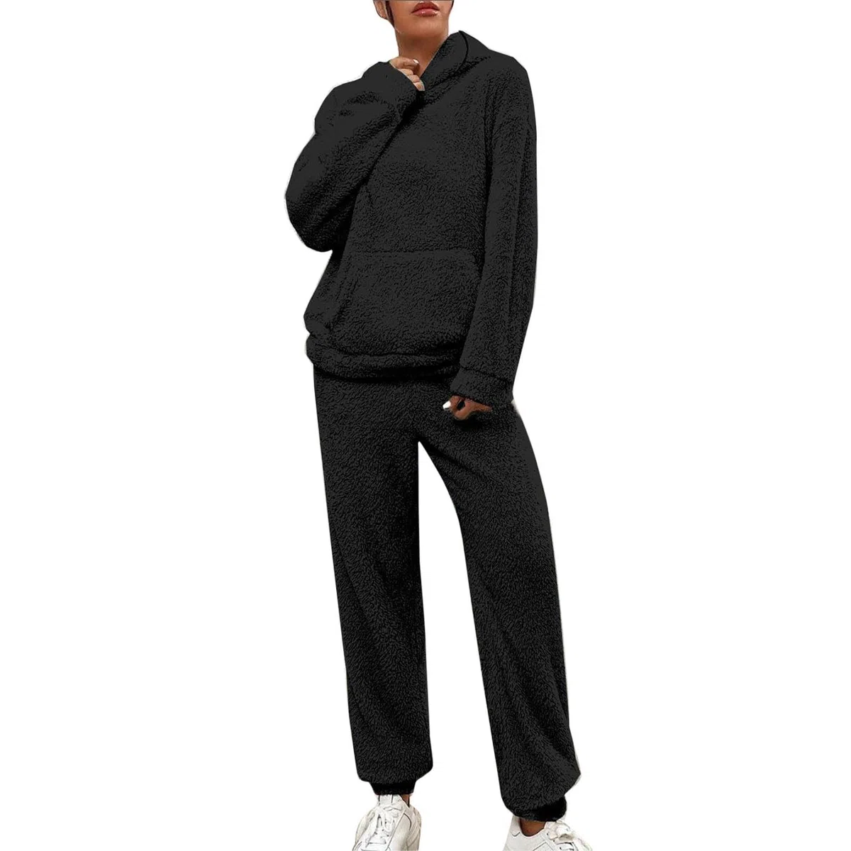 Traje de casa para mujer de 2 piezas, traje de casa de forro polar, pijama largo para mujer, conjunto de chándal de invierno, traje de cuerpo completo, traje de ocio, elegante, pantalón largo