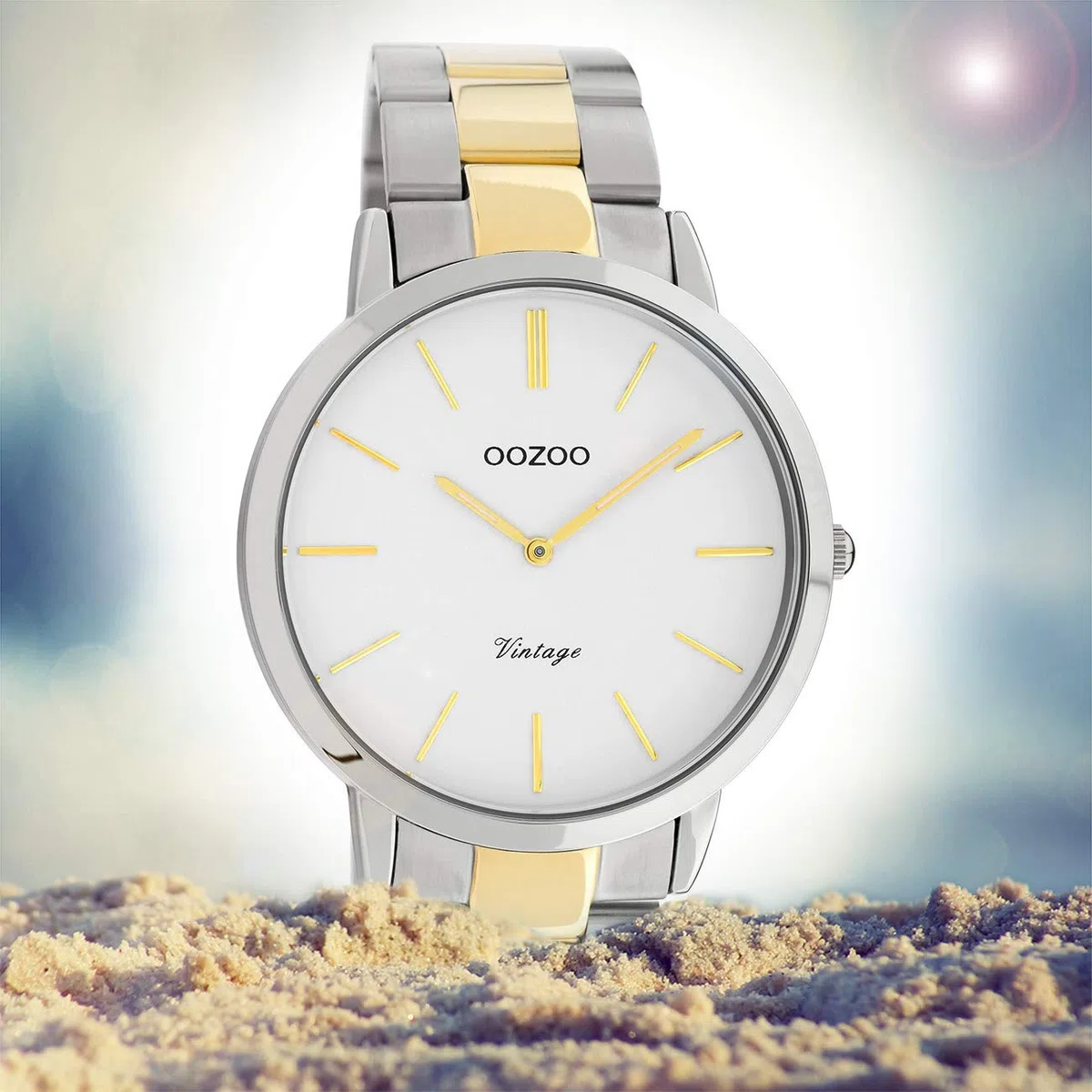 Oozoo Reloj de pulsera unisex, plata y oro, cuarzo, C20101, vintage, fino, acero inoxidable, UOC20101