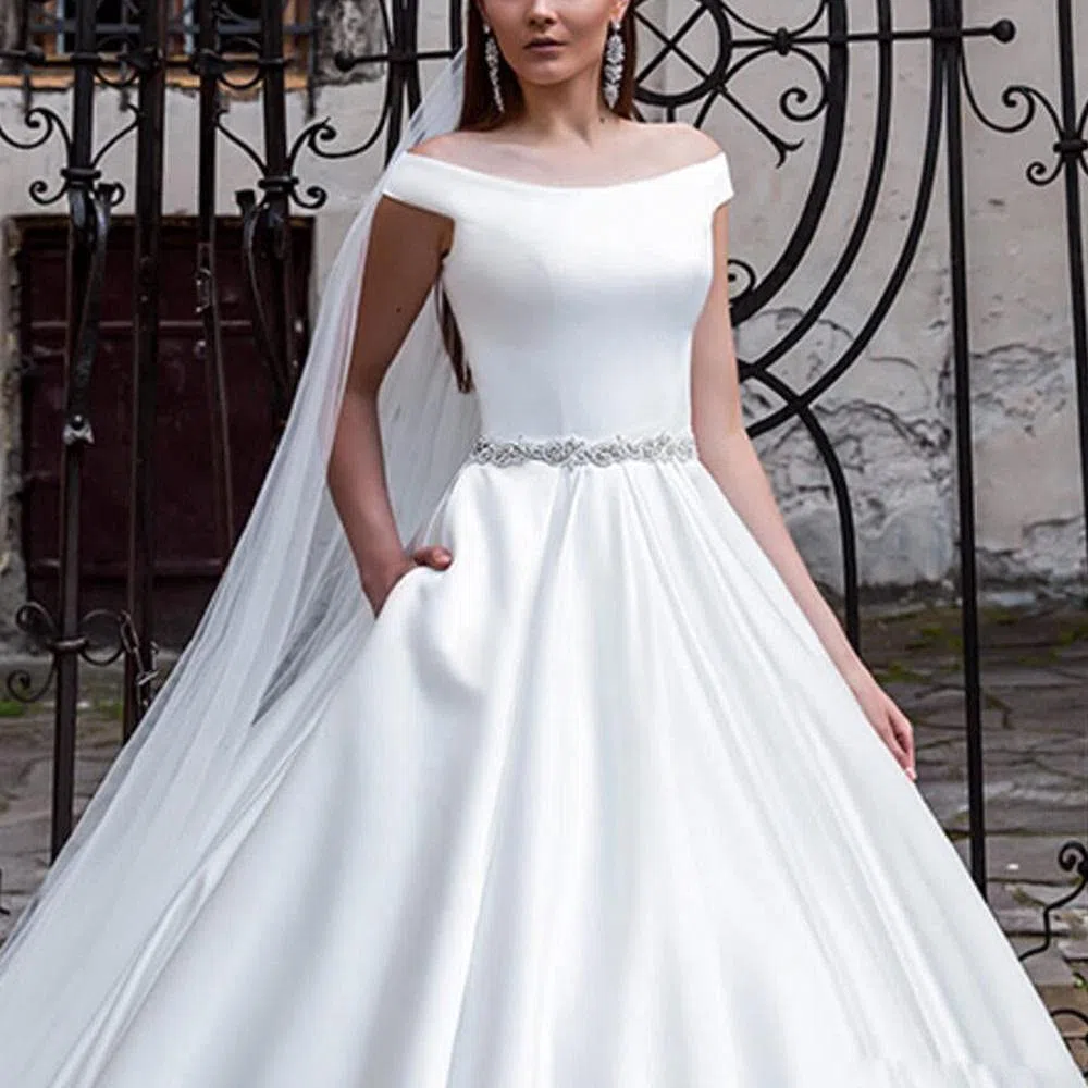 Vestidos de Noche Vestidos de Baile Femenino, Vestidos de Fiesta de Fiesta de Satén Vestidos de Fiesta de Banquete - Blanco 54, Vestidos de Noche Femeninos Vestidos de Novia Largos, Blanco