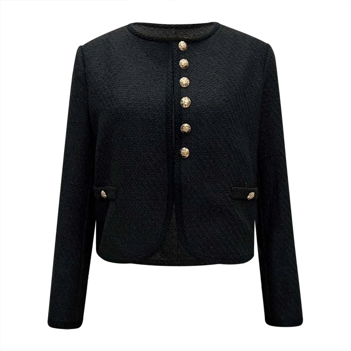 Chaqueta Informal Ligera de Cuello, cárdigan Corto con Botones metálicos clásicos para otoño, Mujer, Elegante, básica