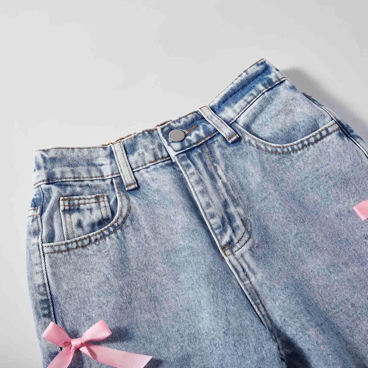 Pantalones para NiñAs-Pantalones Vaqueros Holgados De Pierna Ancha para NiñAs, Pantalones De Mezclilla con Cintura Alta EláStica, Lindos Pantalones con Lazo, Ropa De Calle Informal para NiñOs