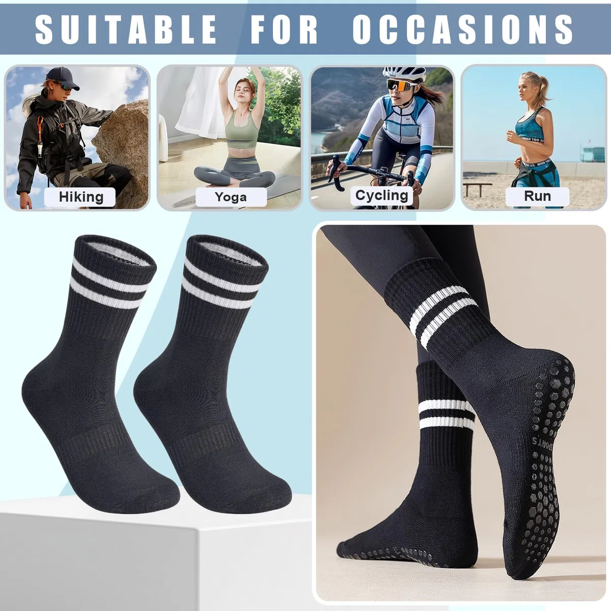 10 pares de calcetines largos antideslizantes con agarres para mujer, yoga, barra pura, ballet, entrenamiento, baile, 10 pares