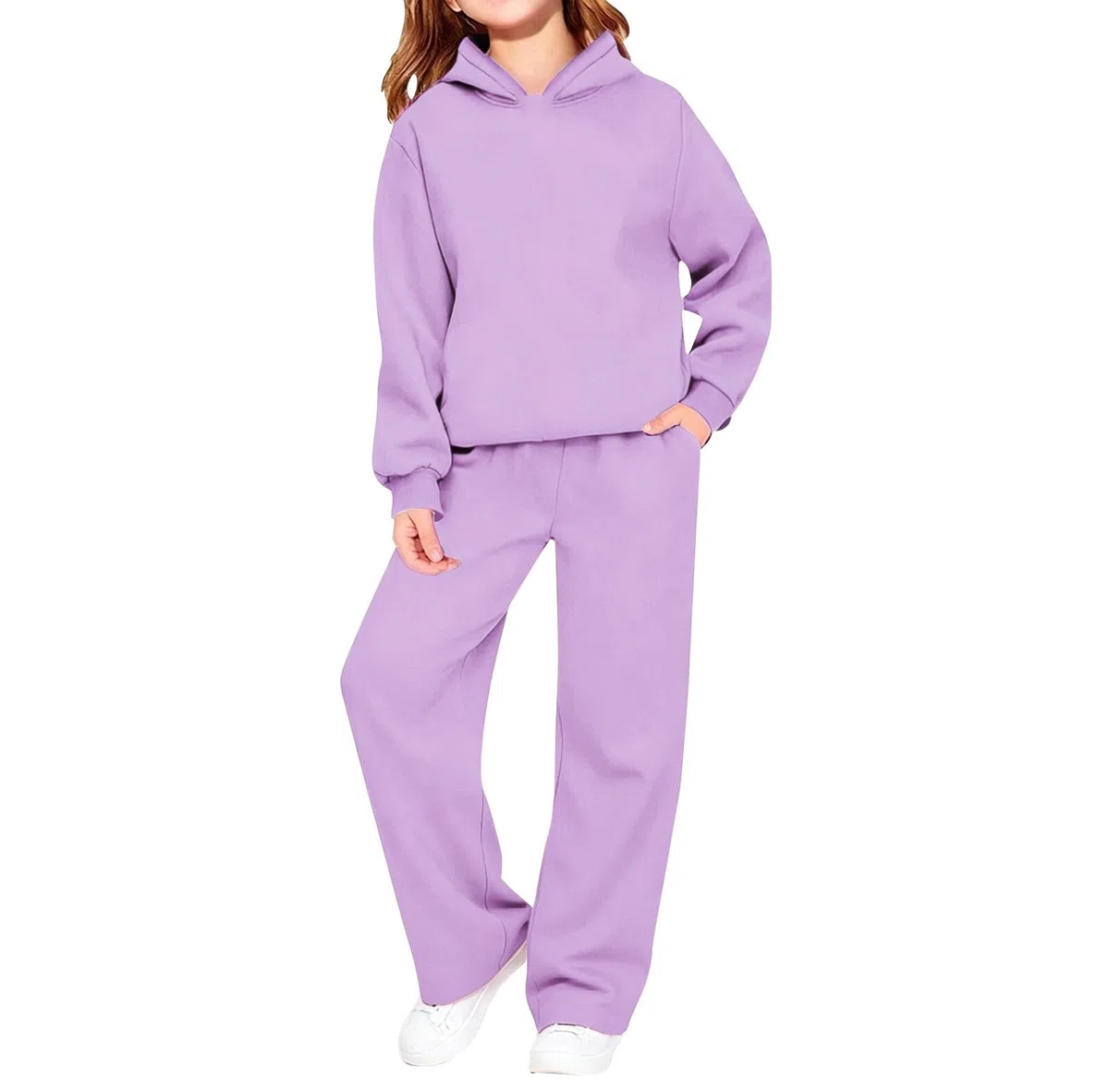 Conjunto de 2 piezas con capucha y pantalones deportivos para niñas, color morado, 11-12 años | Sudaderas con capucha de pierna ancha para niños, ropa deportiva clásica, lisa, informal, suave, cómoda, ropa deportiva