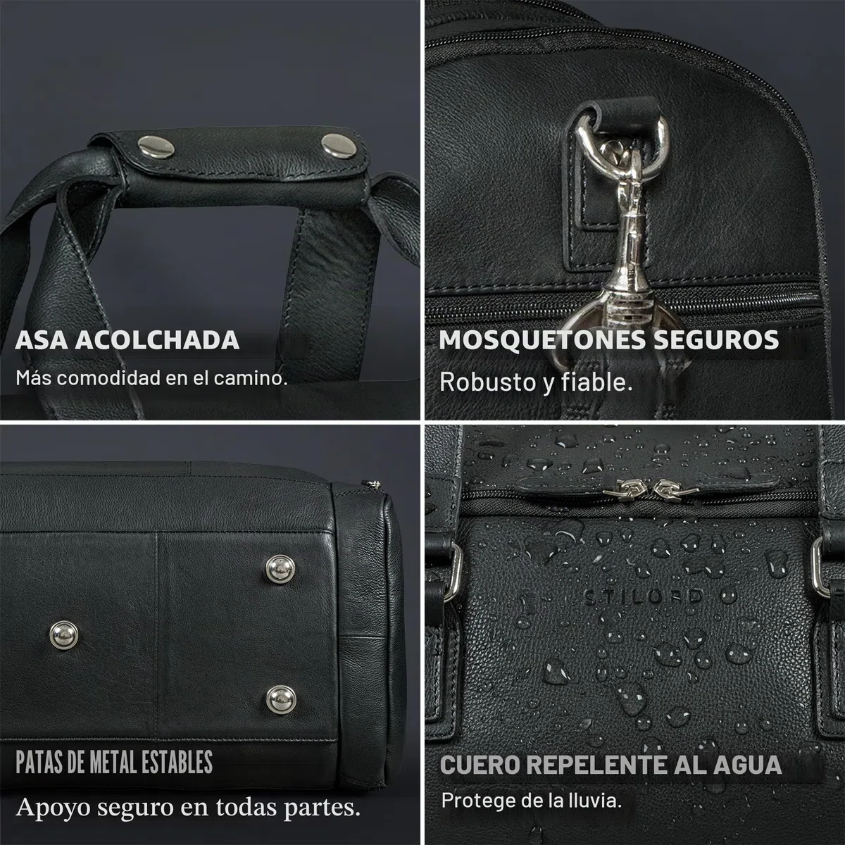 STILORD Salvador Bolsa de Viaje Hombre de Cuero con Compartimento para Zapatos Duffle Bag 30L – Pequeño Equipaje de Mano Travel Bag Piel Autentica para Viaje y Deporte Color:Negro