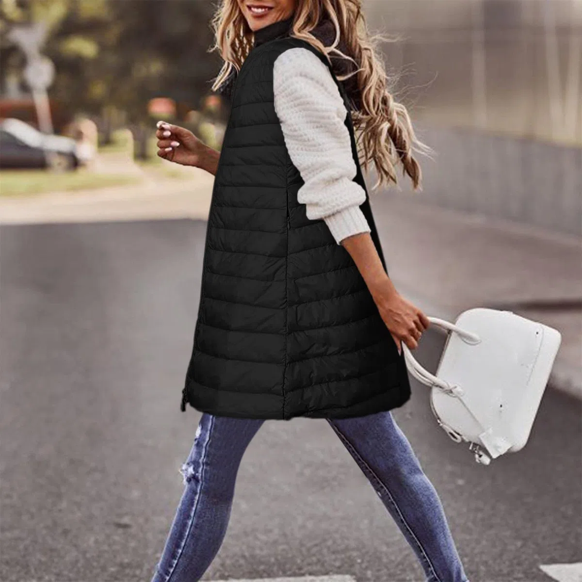 Generisch Chaqueta de invierno para mujer, chaleco de plumón, largo invierno, fino, ligero, abrigo de plumón, abrigo de plumas informal, chaqueta acolchada para exteriores, abrigo de invierno con